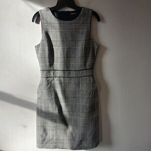 J.McLaughlin Women's Size 6 Sheath Dress Plaid Wool Blend Sleeveless Pockets Zip